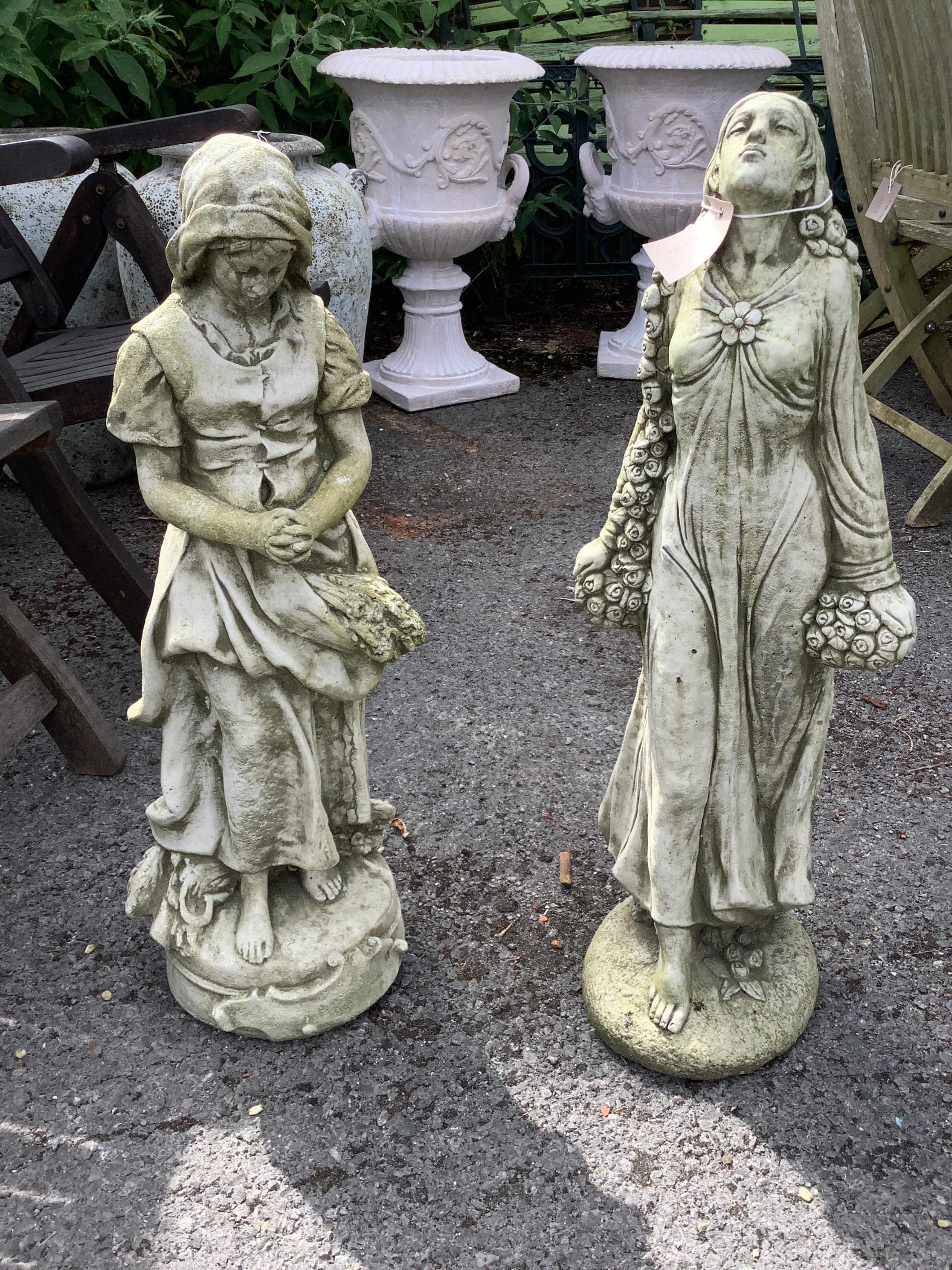 Two reconstituted stone garden figural ornaments, larger height 75cm. Condition - good